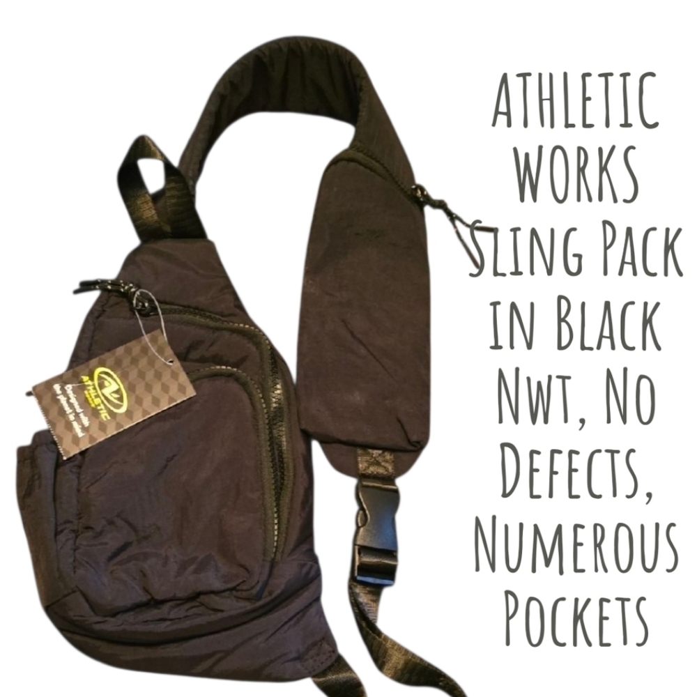 Athletic Works Black Sling Pack Bag Crossbody Nwt Lots Of Pockets